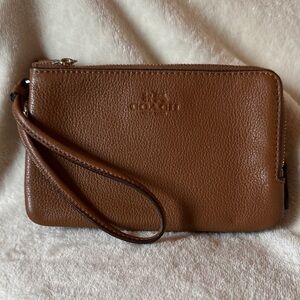 Coach Brown Pebbled Leather Wristlet with Strap